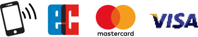 4 Logos: Kontaktlose Bezahlung mit Handy, EC, Mastercard, Visa
