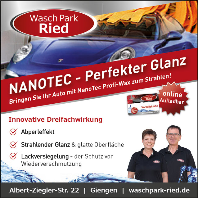 NanoTec Profi-Wachs für perfekten Glanz bei Waschpark Ried in Giengen